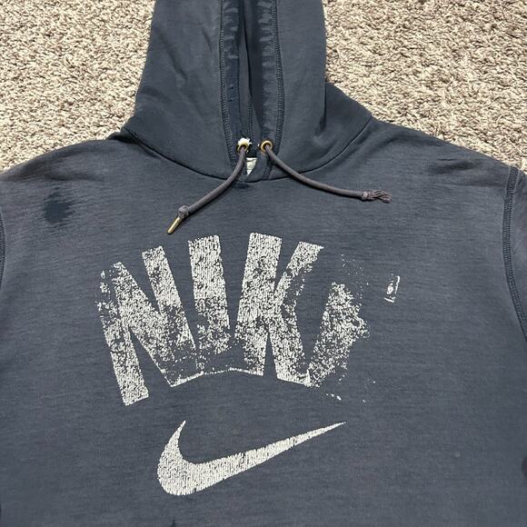 Thrashed Hoodie y2k Nike Swoosh Distressed Navy Blue Sun Faded Soft Thin Blue XL - Picture 4 of 13